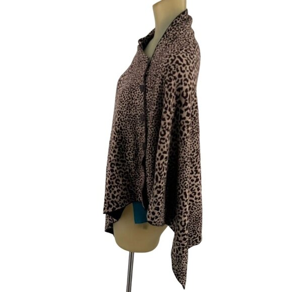 Scarf Wrap Marino wool Leopard Print Poncho Brownreversible 26 X 60 - Picture 6 of 13